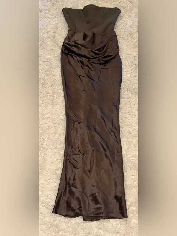 NEW HOUSE OF CB Persephone Strapless pebble gray crepe Evening Dress Sz S - Image 7