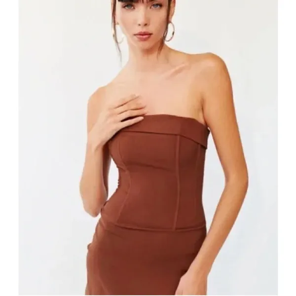 With Jean Chloe Chocolate Brown Corset Mini Dress Womens Size XS - Image 2