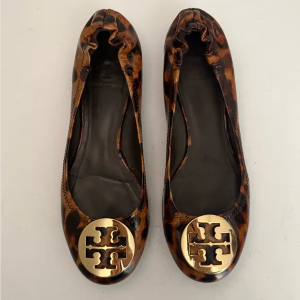 TORY BURCH Reva Patent Leather Leopard Animal Print Ballet Flats Size 7 - Image 3