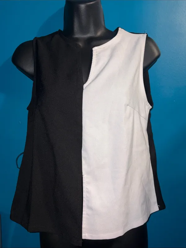 SheIn Black & White Sleeveless Peplum Tie-Waist Top - Image 5
