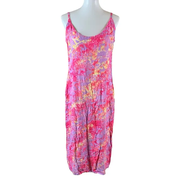 Rum Reggae Pink Purple Rayon Tie Dye Maxi Slip Dress Adjustable Straps Small - Image 2