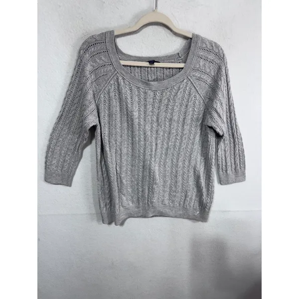 American Eagle XL Gray Sweater Women's Cable Knit Scoop Neck 3/4 Sleeve‎ - Image 6