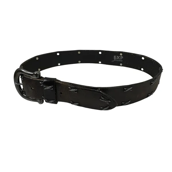 EXP Jeans Leather Belt Studded Whipstitch Brown Y2K Western‎ Grunge Small USA - Image 7