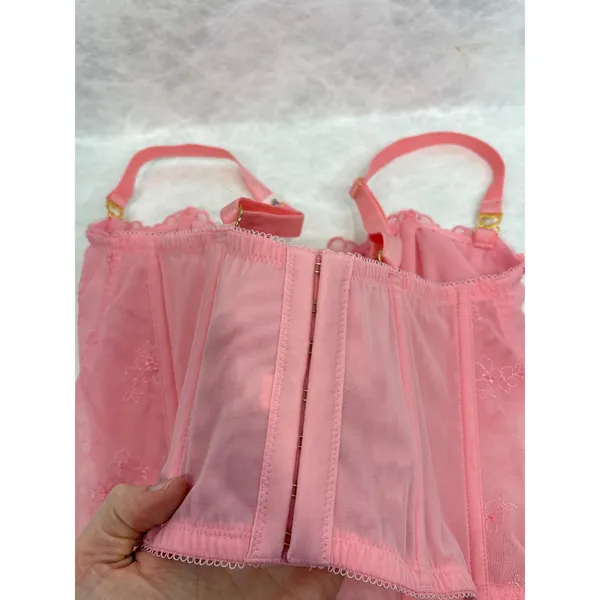 Victorias Secret Dream Angels Pink Mesh Floral Corset Bra Top M-DD E80 - Image 4