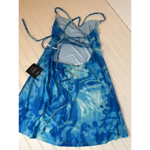 NWT Lulus Ethereal Cutie Blue Floral Abstract Mesh Lace-Up Mini Dress Size XL - Image 4