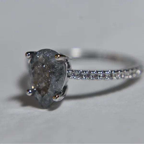 Dazzling Silver Teardrop Pear Shape Ring 7 new gift Black Quartz formal bride - Image 4
