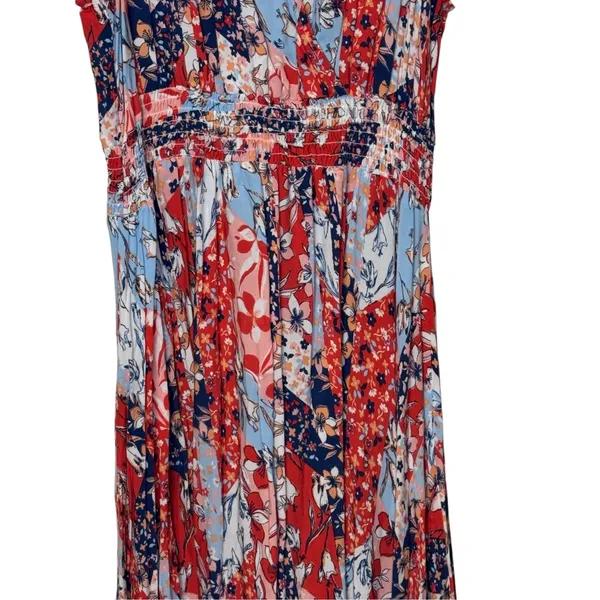 Japna Womens Dress Midi Floral Boho Smocked Sleeveless V-Neck Summer Beach XL - Image 3