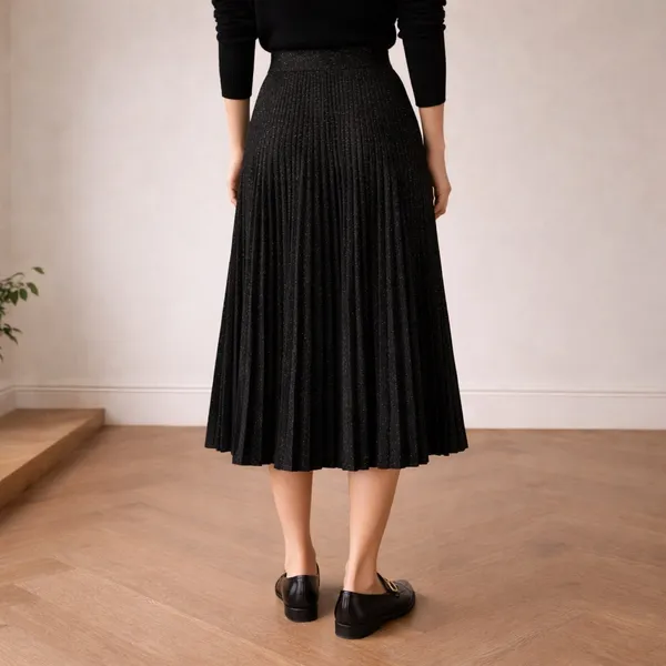 Vintage 60s Campus Casuals Wool Pleated Midi Skirt Black Confetti Fleck Size XS - Image 4
