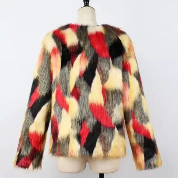 Faux Fur Coat Shabby Chic Boutique Lined Thick Fluffy Red Brown Tan Black Fur - Image 5