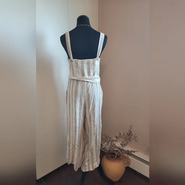 H&M Striped Cream Sleeveless Jumpsuit. Wide Leg. Linen Blend - Image 9