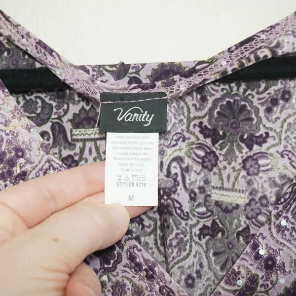 Vanity 90s‎ Y2K Club Purple Damask Sequin Babydoll Top Sleeveless Empire Waist - Image 4