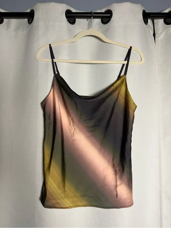Jason Wu Satin Printed Green Cowl Neck Camo Blouse Size Small - Image 3