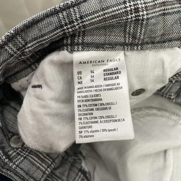 American Eagle Mom Straight Pants Size 14 Gray Plaid High Rise Preppy Trousers - Image 10