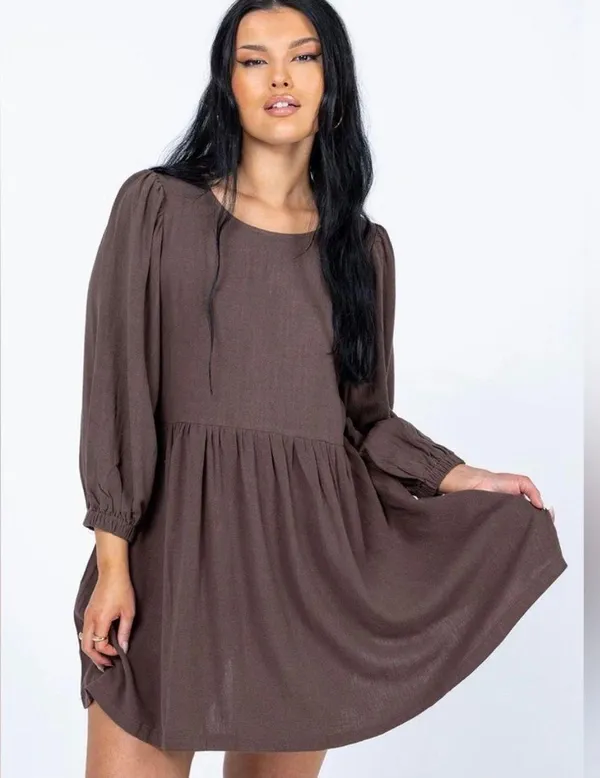 Mabel LONG SLEEVE MINI DRESS BROWN - Image 2