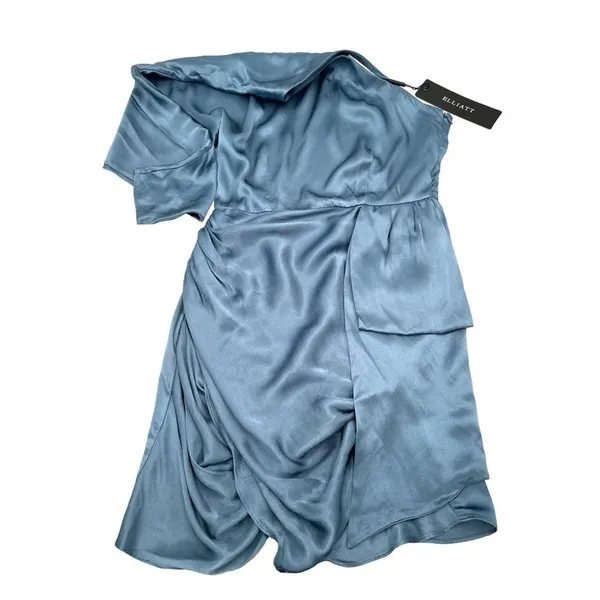Elliatt Satin One Shoulder Dress Blue Mini Cocktail Party Size Small NWT - Image 4