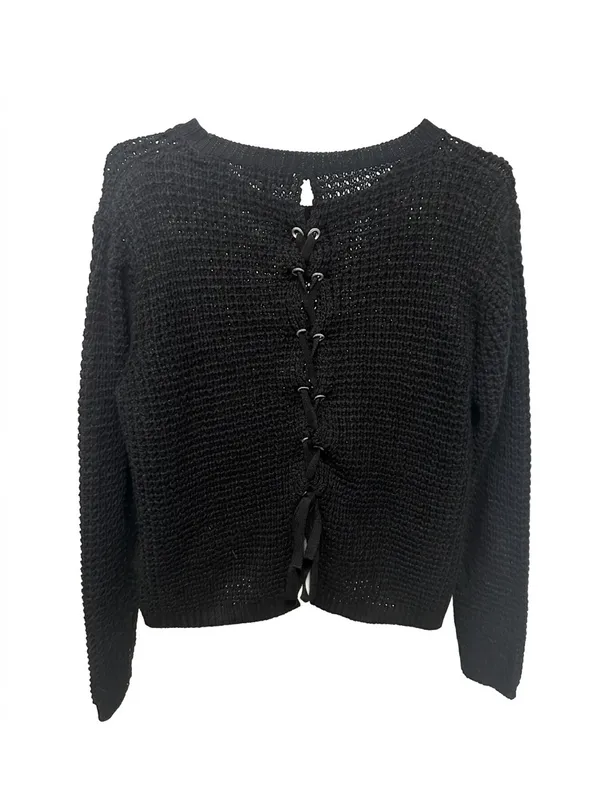 Zoey Grey Black Open-Weave Crewneck Sweater by Zoey - Image 3
