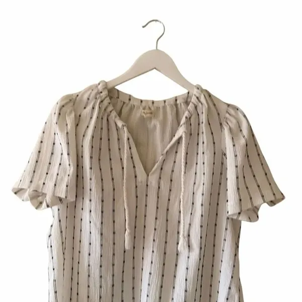 Madewell Tie-Neck Tunic Short Sleeve Black Striped Dot Knit Tunic Top SZ M #2568 - Image 3