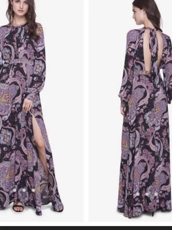 Express Purple and Black Paisley Open-Back Maxi Dress - Image 2