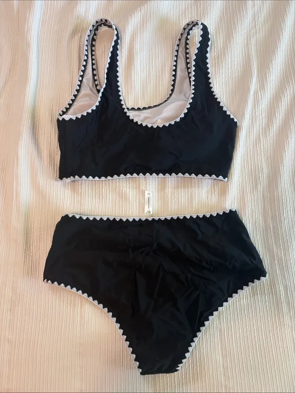 Beachsissi Black High-Waist Bikini Set with White Trim - Image 2