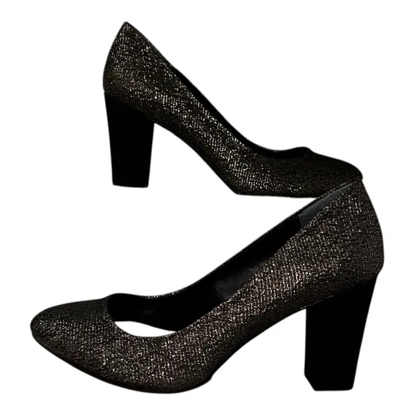 NWT STYLE & CO Black and Gold Metallic ASYAA Block Heel Pumps - 8.5 (read descr) - Image 2