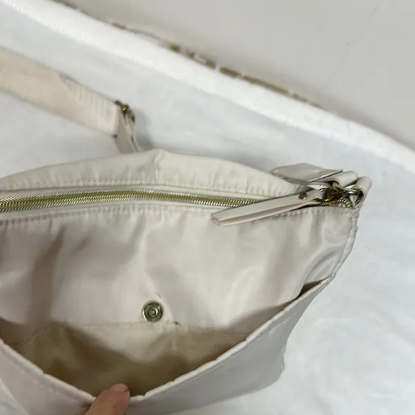 Cream Crossbody Bag with Adjustable Strap and Zipper Closure Nylon - Image 3