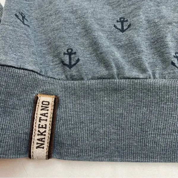 Naketano The Poet’s Choice Womens Crewneck Sweatshirt Medium Blue‎ Anchor *FLAW - Image 3