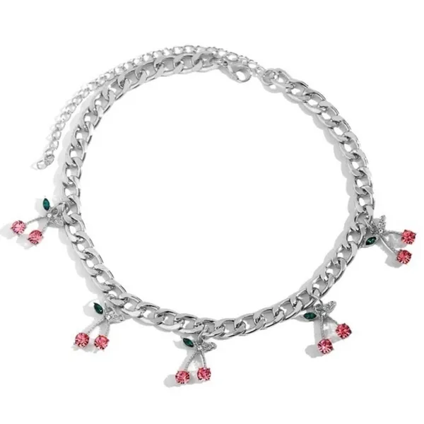 3/$30 🤍 Cherry Charm Choker Silver - Image 2