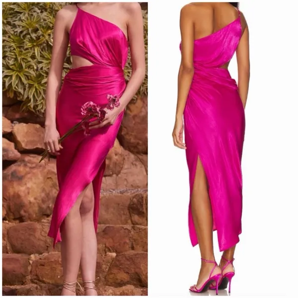 ASTR the Label L / Fuchsia One Shoulder Cutout Midi Dress - Image 2
