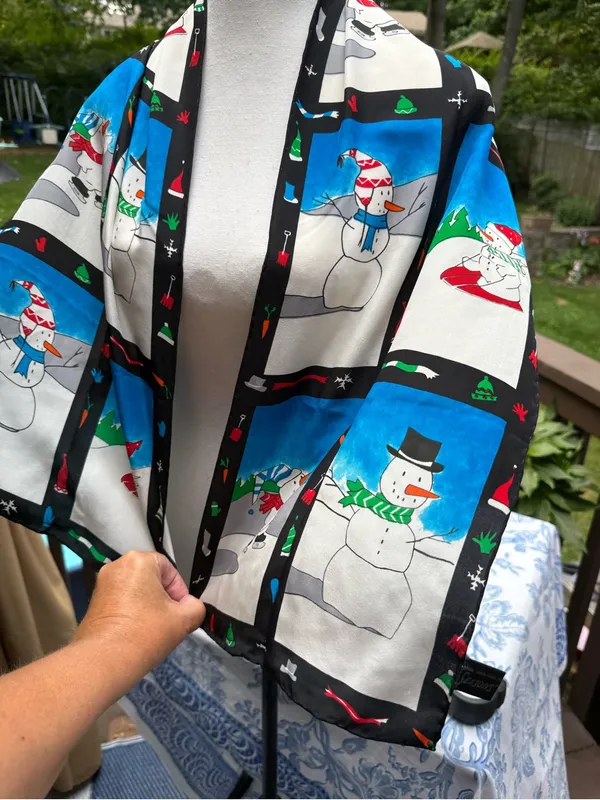 Silk Scarf 100% Made Exclusively For Seasons Snowmen Ski Sled Skate - Image 7