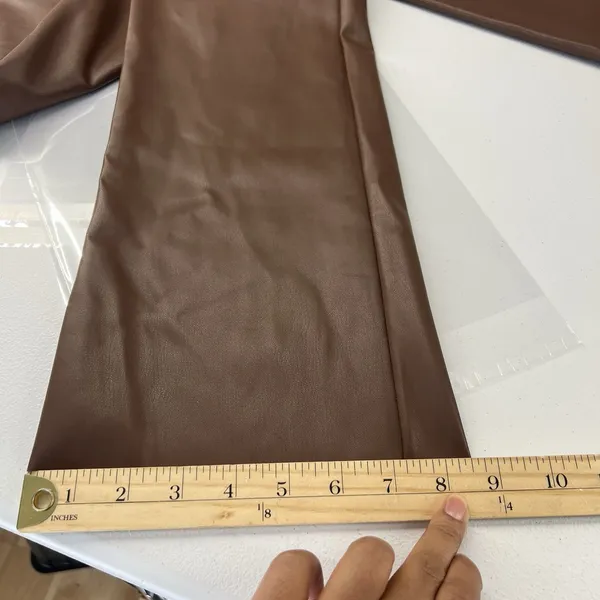 Meshki Tyra Straight Leg Pants Womens XS Faux Leather‎ Chocolate Brown High Rise - Image 14