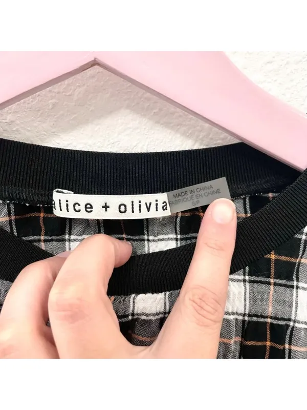 Alice + Olivia Piera Plaid Cropped Tee in Shaw Plaid Size S Black - Image 3