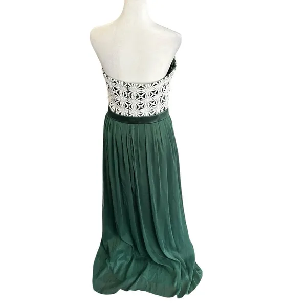 Lela Rose Daisy Lace Strapless Chiffon Maxi Dress Green White Size 8 - Image 3