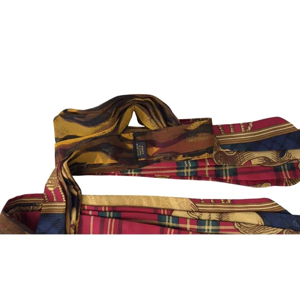 Womens 100% Silk Skinny Scarf Multicolor Baroque Plaid Neck Hair Tie 24x2in Boho - Image 3