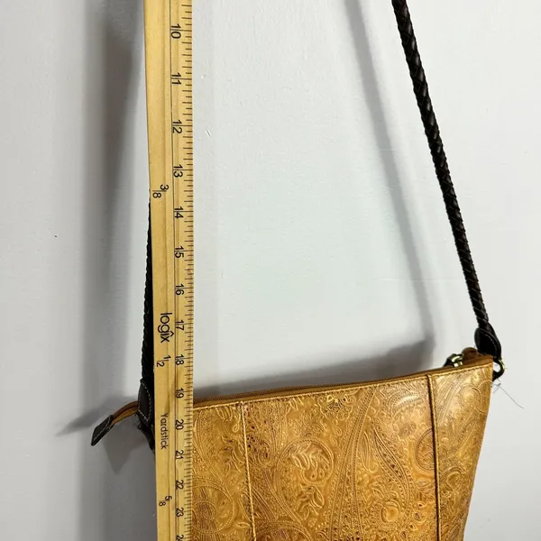 Relic Embossed Crossbody Bag Brown Faux Tooled Leather Western‎ Boho Rustic 70s - Image 9