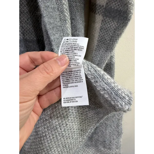 American Eagle Grey Plaid Open Front Cardigan Sweater Medium Pockets Oversized - Image 7