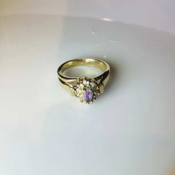 Simulated Amethyst and Crystal Halo Ring Gold - Image 5