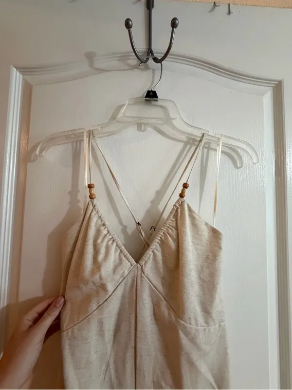 Japna Cream Ruched Strap Dress - Image 5