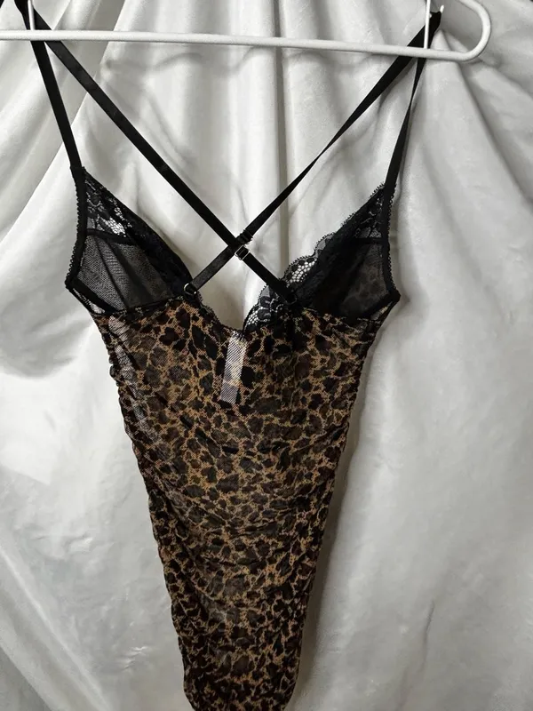 Ashley Stewart Ruched Mesh Animal Print Chemise Set - Image 3