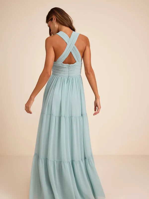 Lulus Leora Light Blue Pleated Tiered Maxi Dress Size Large - Image 2