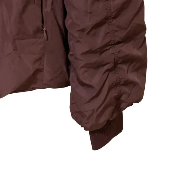 Z by Zella Womens Burgundy Ruched Sleeve Bomber Jacket Size L Full Zip Pocket - Image 6