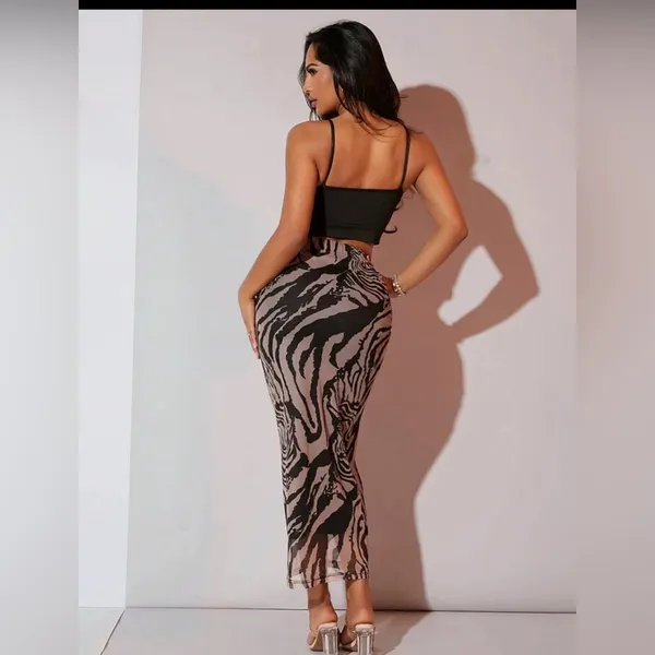 SHEIN Black Brown Zebra Print Pencil Skirt - Image 2