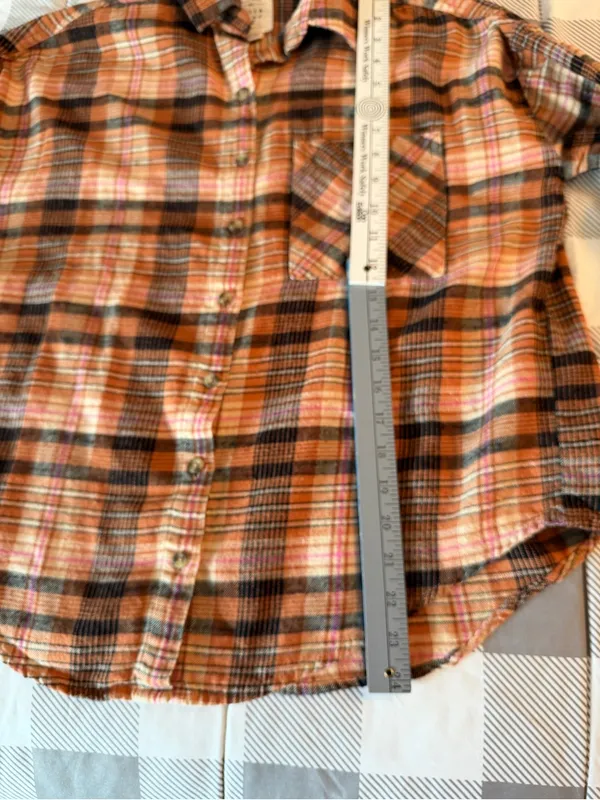 Women’s Billabong Orange Plaid Button-Up Shirt 100% cotton flannel size all - Image 6