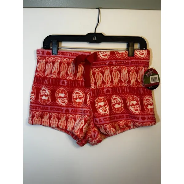 A Christmas Story Pink Red Plush Fleece Pajama Sleep Shorts Women’s Large NWT - Image 9