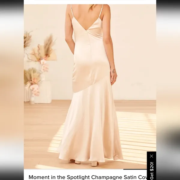 Moment in the Spotlight Champagne Satin Cowl Neck Maxi Dress size Medium new - Image 4