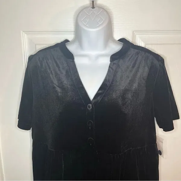 Modcloth Levels Of Levity Tiered Velvet Babydoll Dress Shift Black S NWT - Image 5