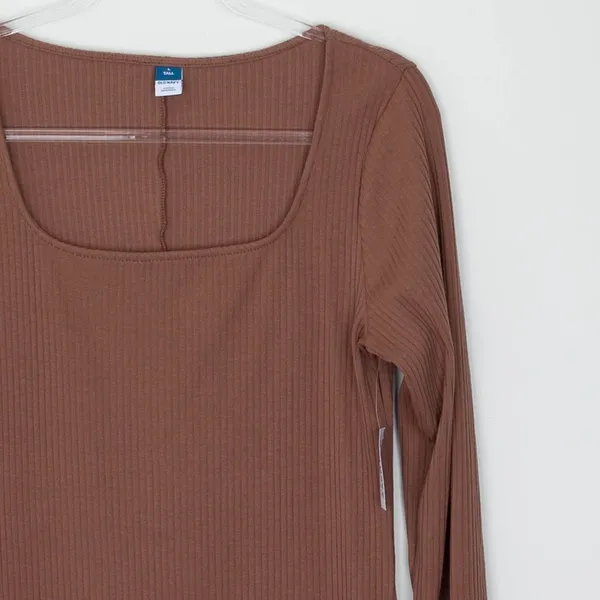 NWT Old Navy Womens Square Neck Ribbed Knit Bodycon Midi Dress Size L Tall Brown - Image 2