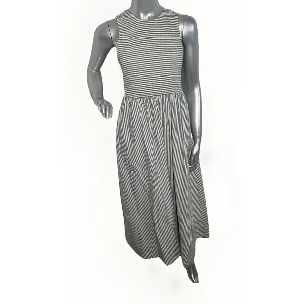 Marine Layer Darcy Smocked Poplin Dress M Pima Cotton NWT Navy Stripe - Image 12