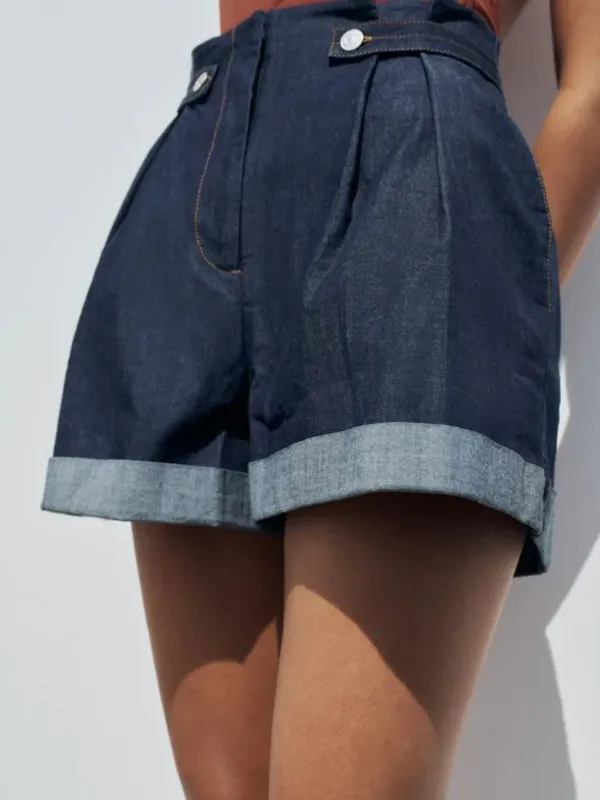 Zara Women's High Rise Paperbag with Belt Loops Denim Shorts Size XS NWT - Image 2