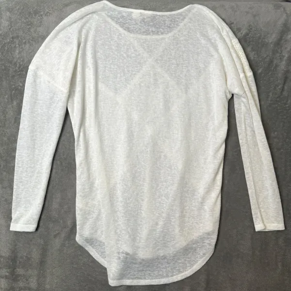 BOHO Mixed Media Sheer Heather Knit Top Womens S Textured Floral Lace Blouse - Image 4