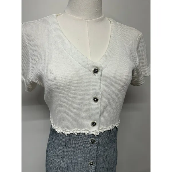 Vintage 90s L.A. Gal Colorblock Maxi‎ Dress White Knit Gray Skirt 12 - Image 3